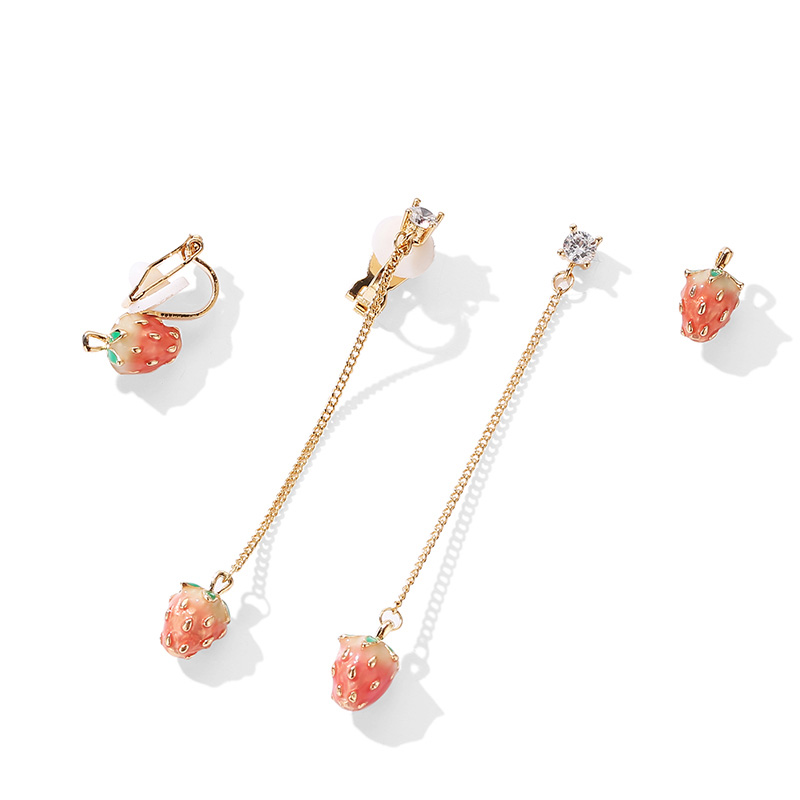 可愛草莓 長款不對稱設計耳環