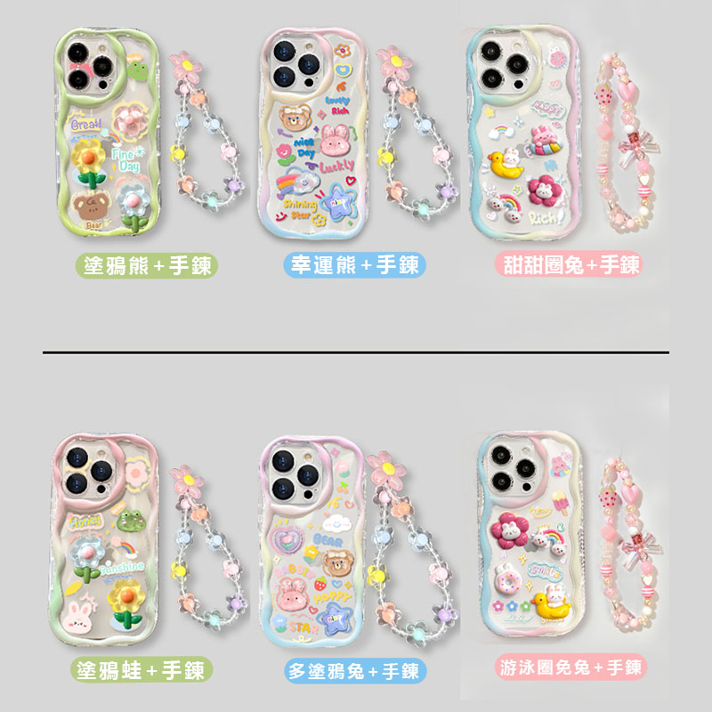 粉色塗鴉熊 透明鏡頭框保護殼