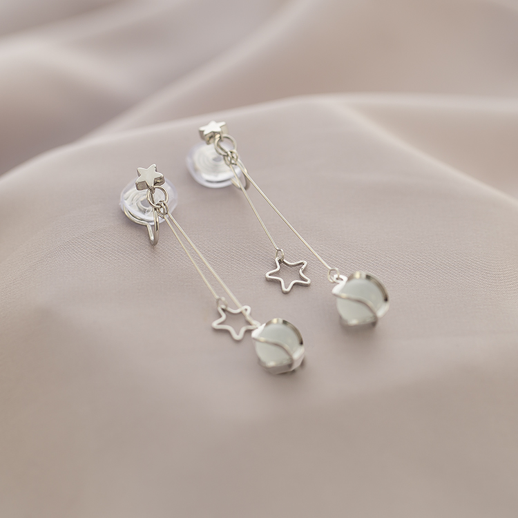 長款星星貓眼石夾式耳環