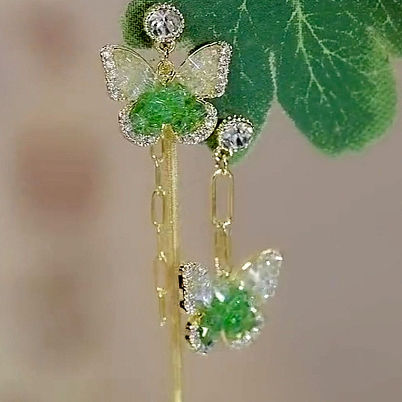 蝴蝶不對稱流蘇耳環   