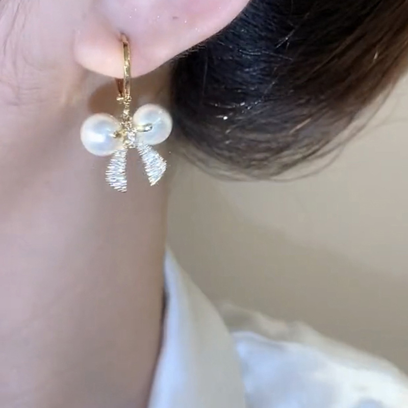 時尚洋氣蝴蝶結珍珠耳環