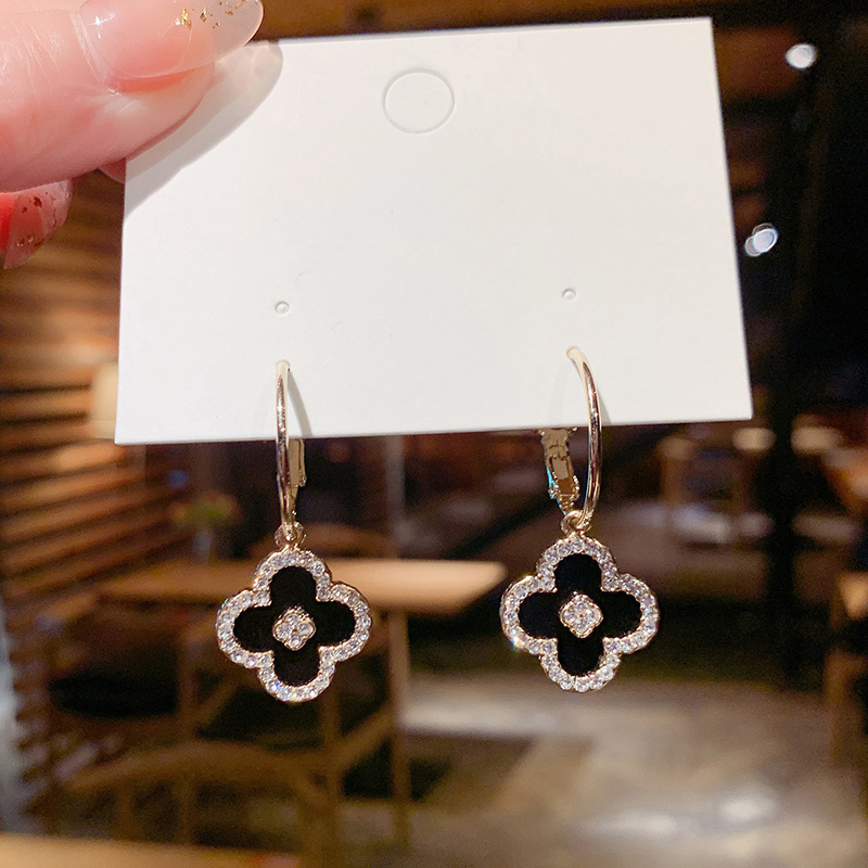 高級水鑽幸運草耳環     