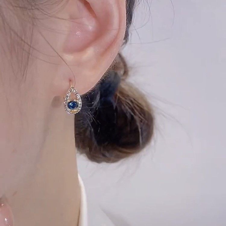 微鑲滿鑽新款藍水晶天使之眼耳環