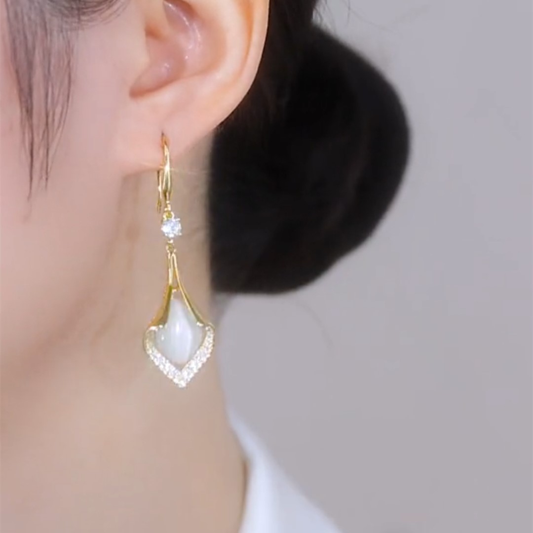 高級感貓眼石水滴耳環