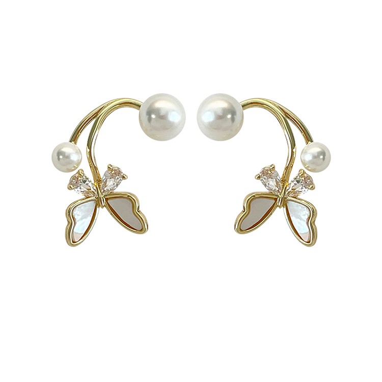 貝母珍珠蝴蝶耳環