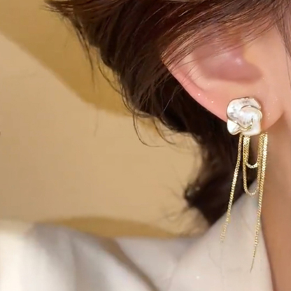 白色山茶花流蘇耳環【一款兩戴】