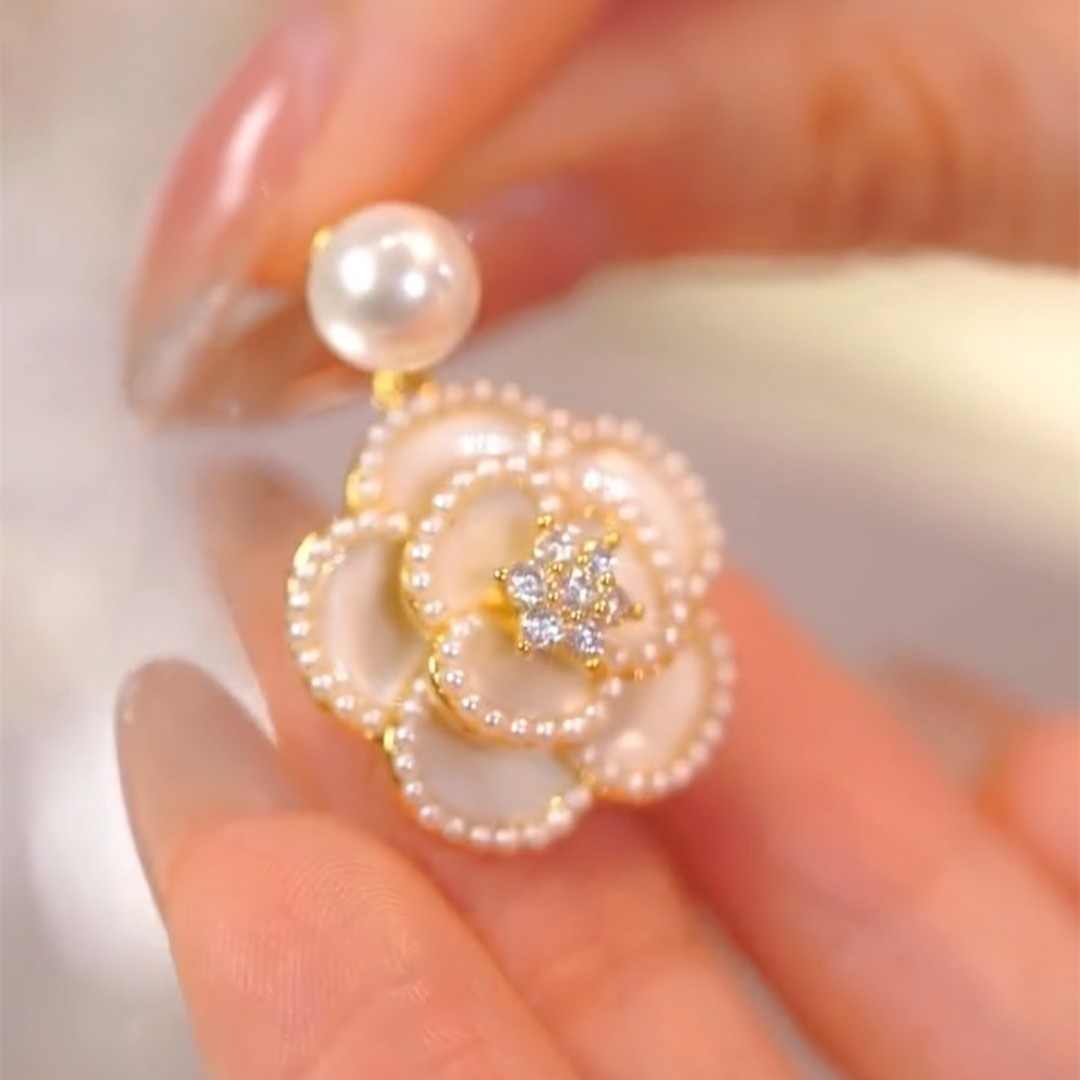 花朵珍珠高級耳環-FANYIACC