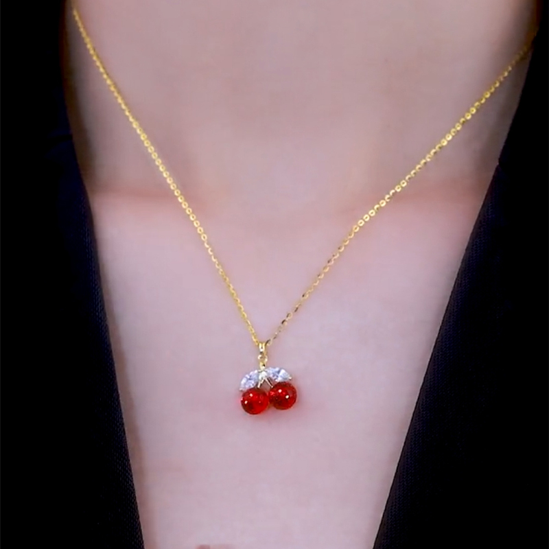 紅色櫻桃水果吊墜項錬  