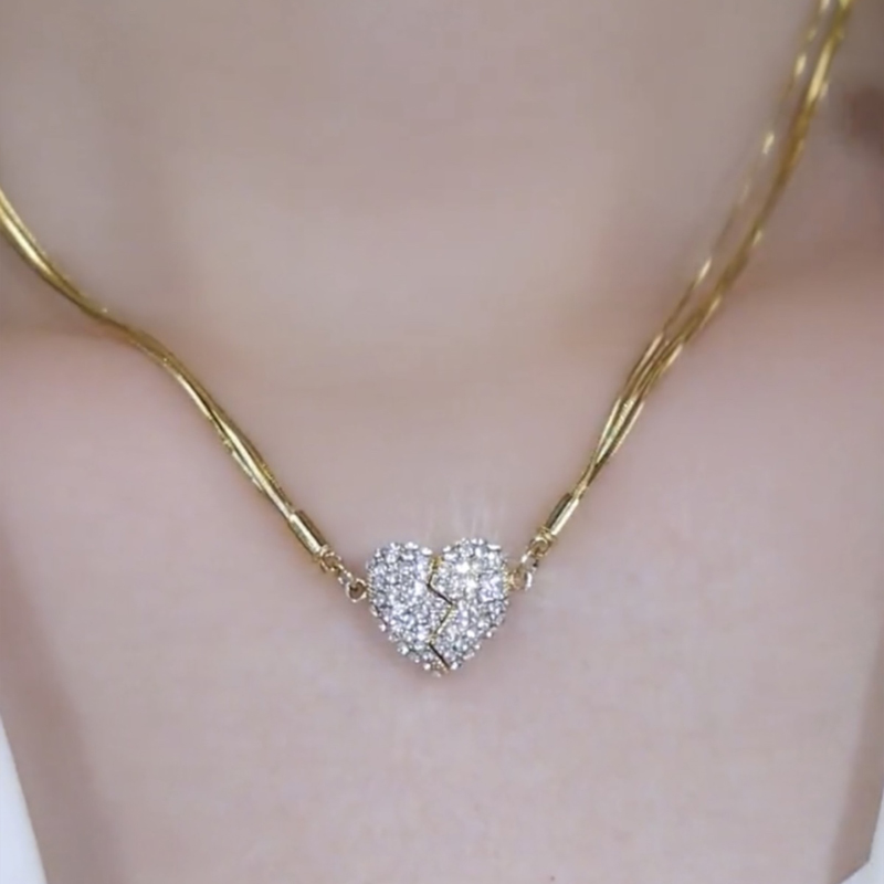 新款愛心滿鑽磁吸項錬