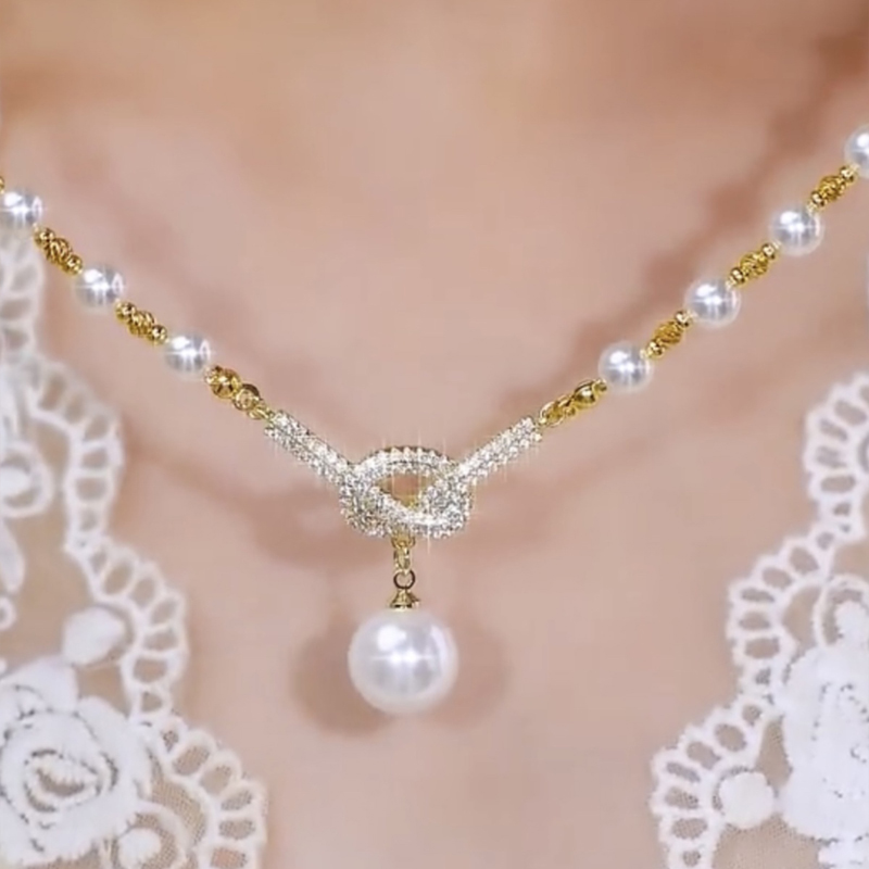 高級設計感滿鑽珍珠項錬