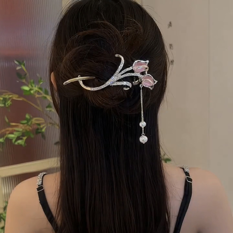 淑女鬱金香珍珠盤髮神器