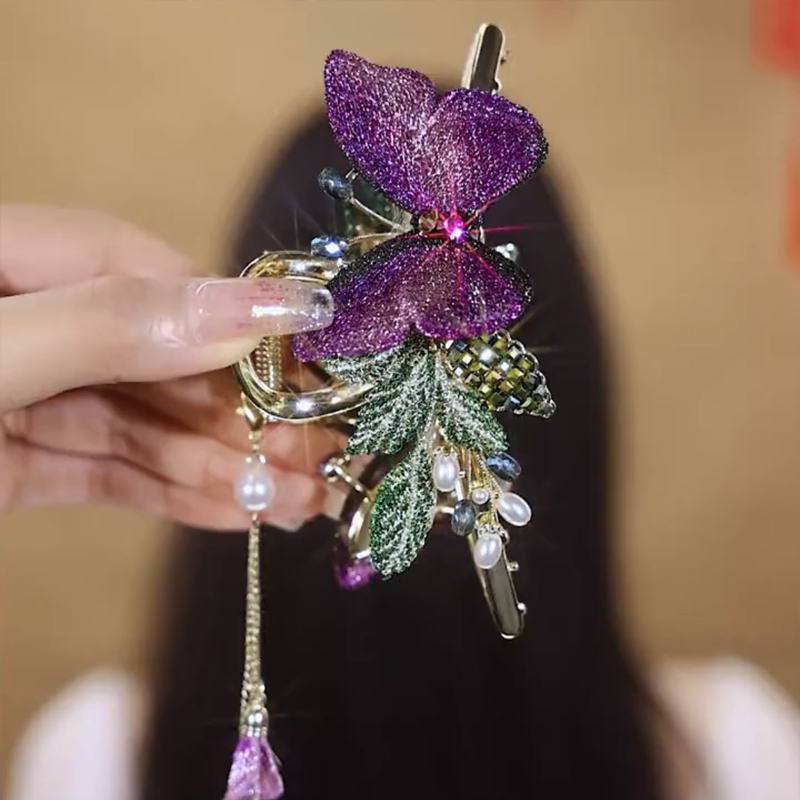 紫色蝴蝶精緻髮夾