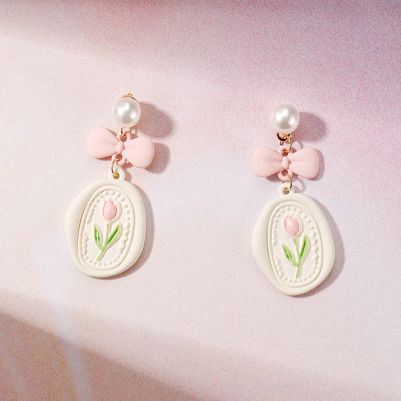 鬱金香蝴蝶結無耳洞耳環