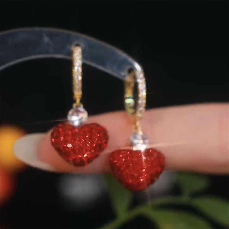 好運紅色愛心滿鑽耳環