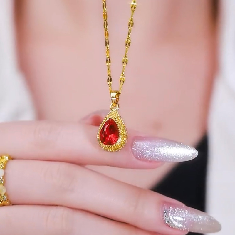 時尚紅色水晶榴蓮水滴項錬