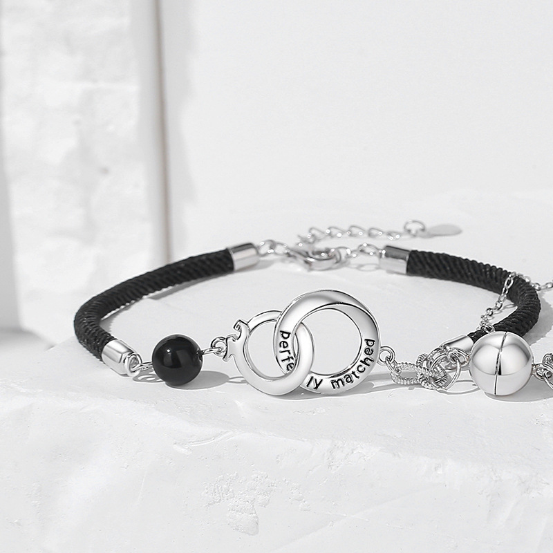 【沫緹甄選】龍鳳雙環情侶手錬純銀相吸新中式環環相扣手繩簡約手飾