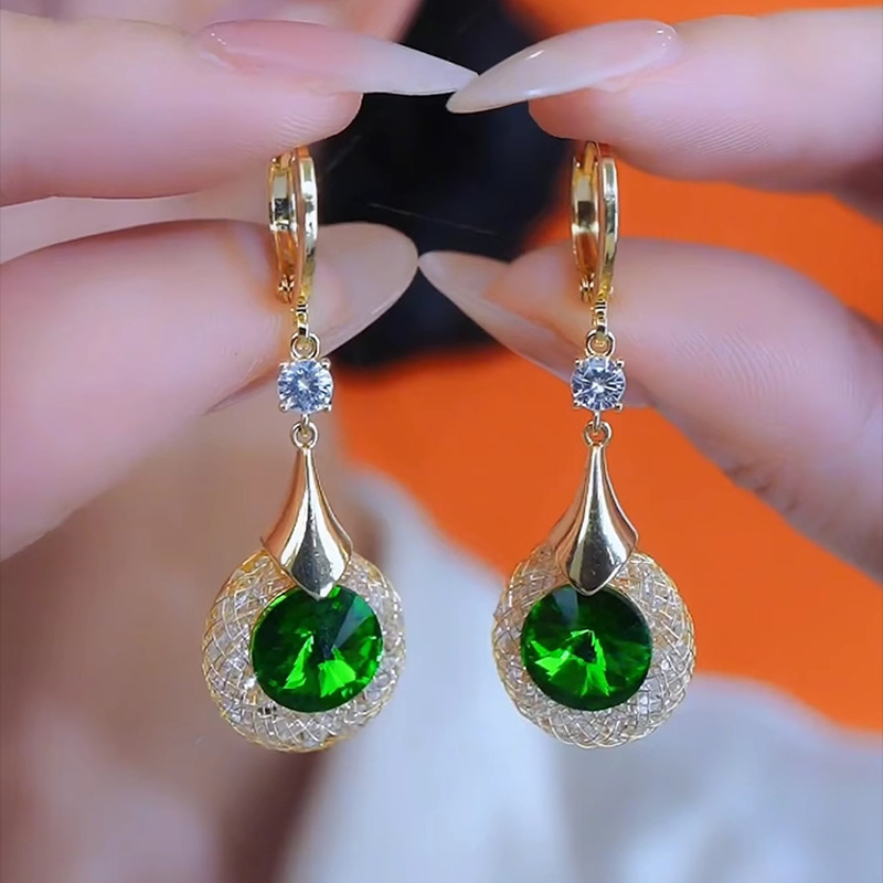 復古優雅綠色耳扣耳環