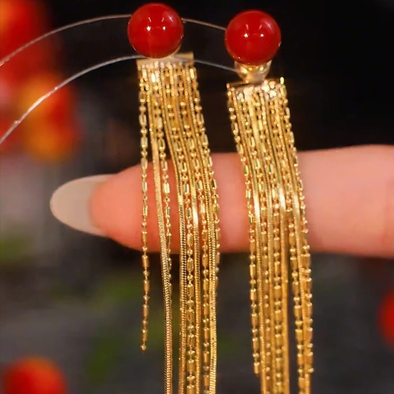 紅色滿天星珍珠流蘇耳環--FANYIACC