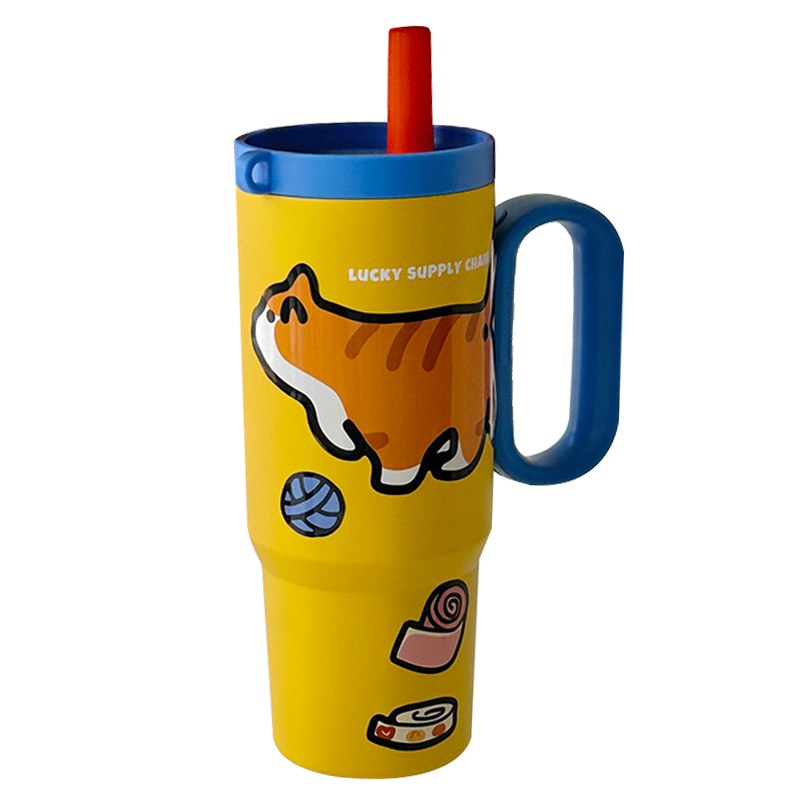 大容量把手冰霸杯 不鏽鋼吸管杯