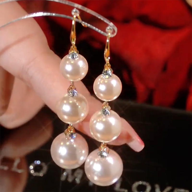 長款個性珍珠流蘇耳環
