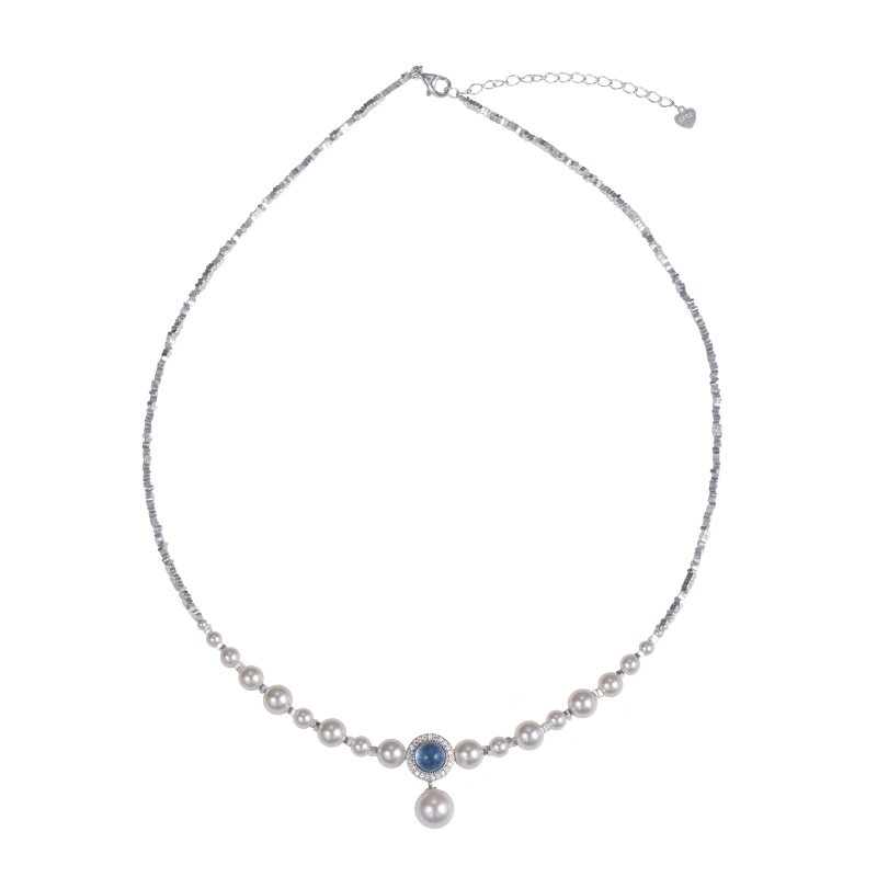 簡約氣質百搭 海藍寶珍珠 S925純銀項錬