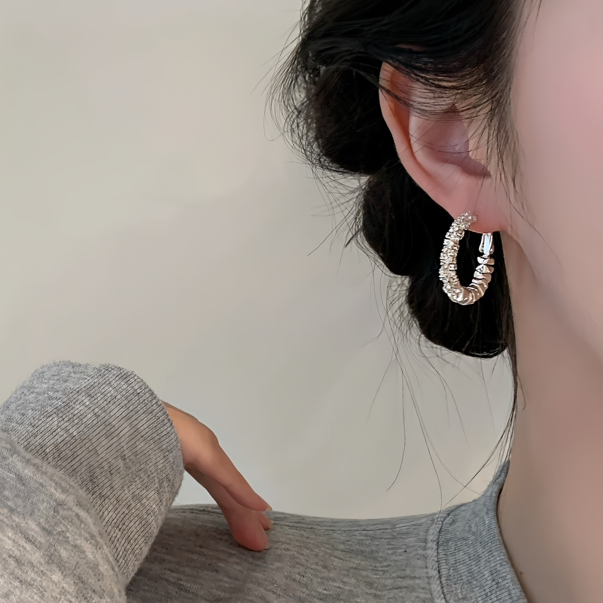 S925銀碎銀拼接圈圈耳環