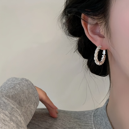 S925銀碎銀拼接圈圈耳環