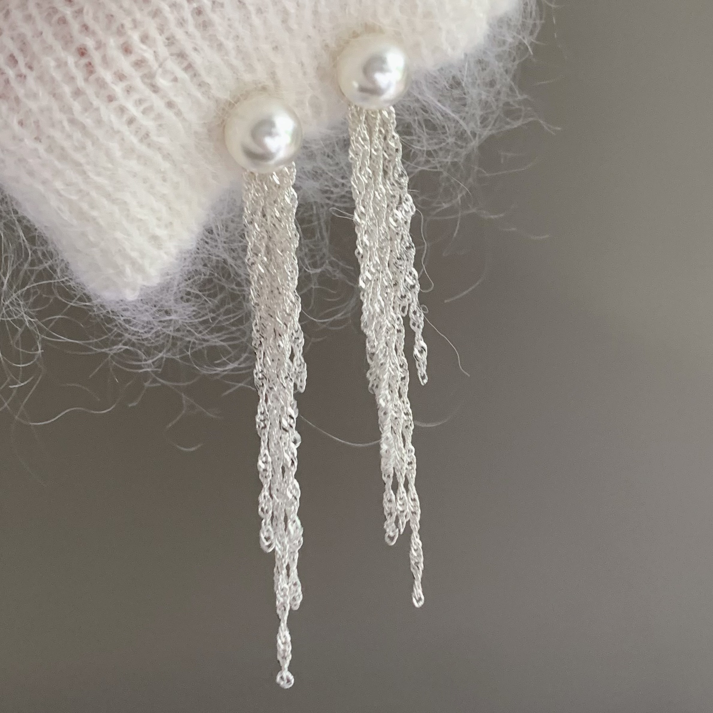 「月下星河」長款珍珠流蘇耳環