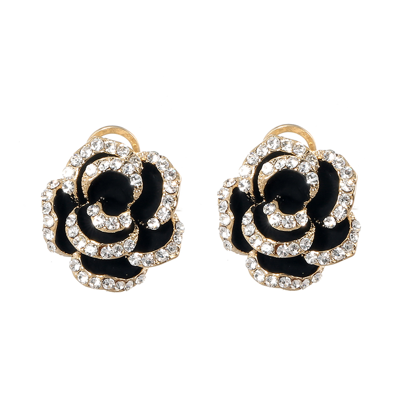 氣質高級感黑色山茶花耳環