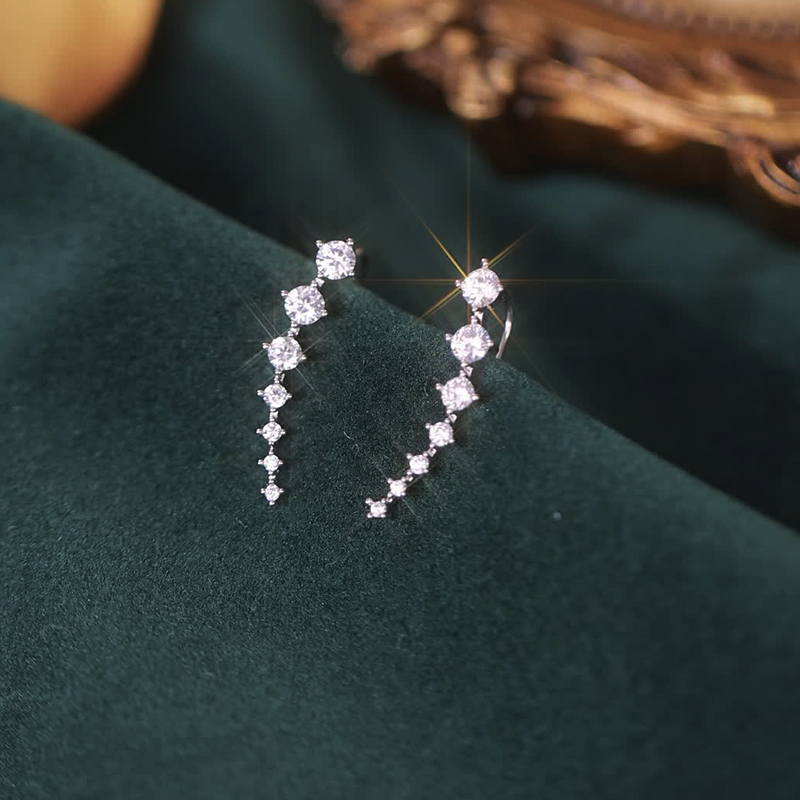 超閃一排式排鑽弧形鋯石耳環