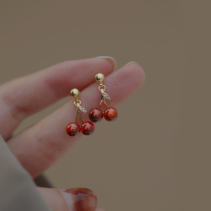 紅色可人櫻桃耳環項錬組