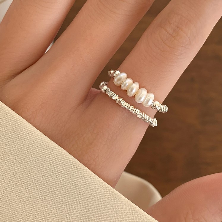 S999純銀碎銀珍珠戒指