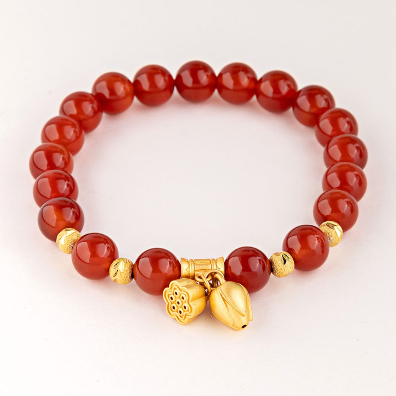 天然紅瑪瑙手錬精緻和田玉手串