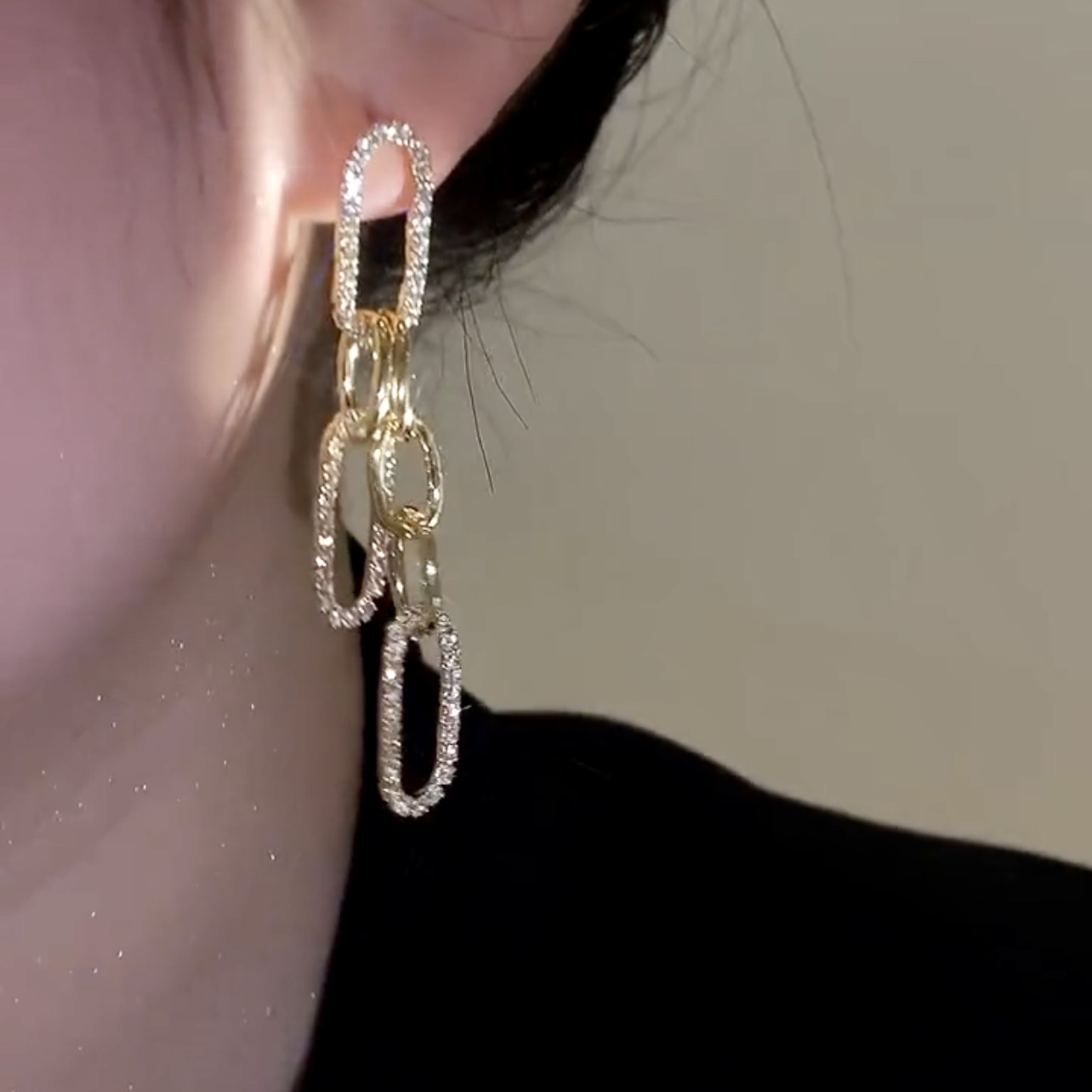 金屬錬條長款流蘇耳環