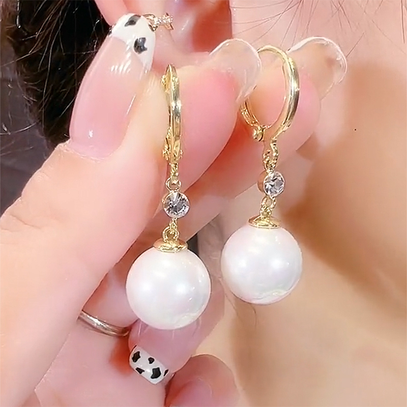 紅豆珍珠設計感紅色閃鑽耳環