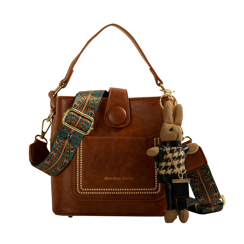 復古質感斜肩時尚水桶包