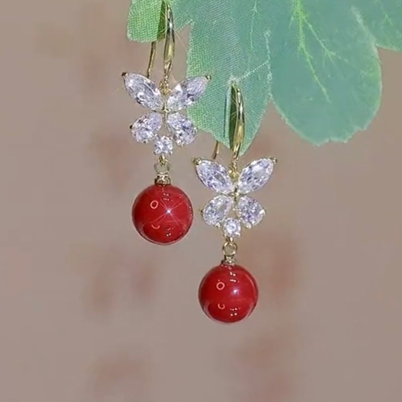 超閃蝴蝶結珍珠耳環