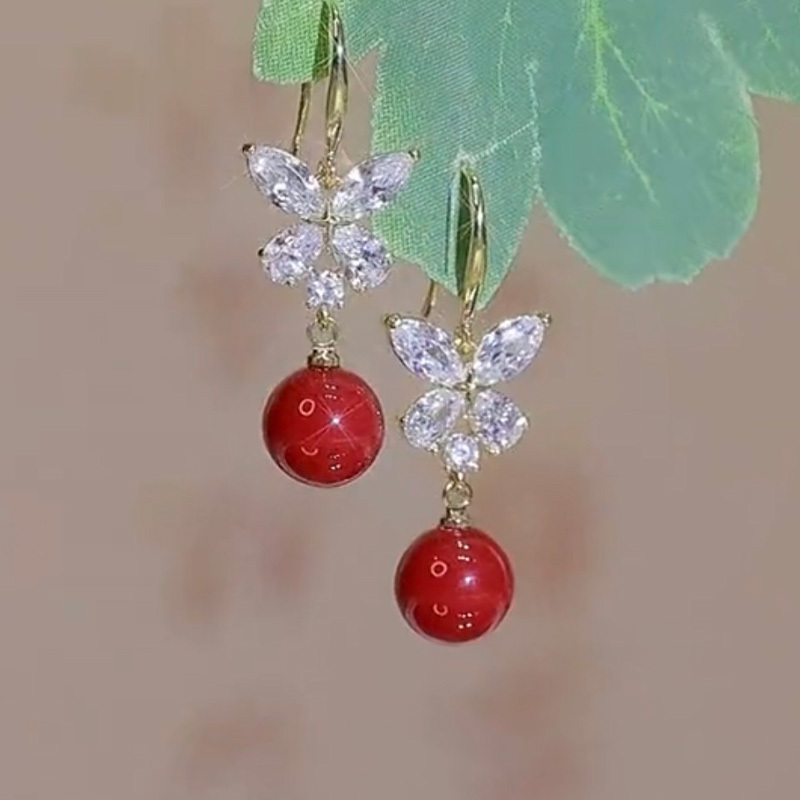 超閃蝴蝶結珍珠耳環