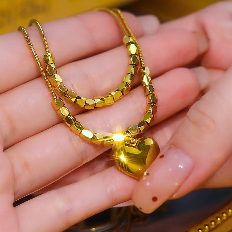 雙層愛心碎銀子項鍊