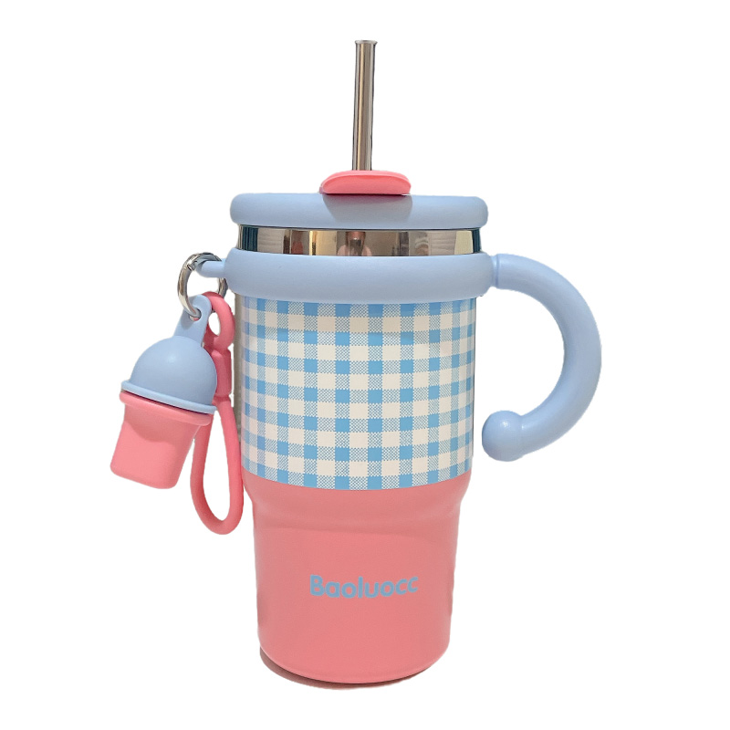 高顏值咖啡保溫杯 帶把手吸管隨行杯