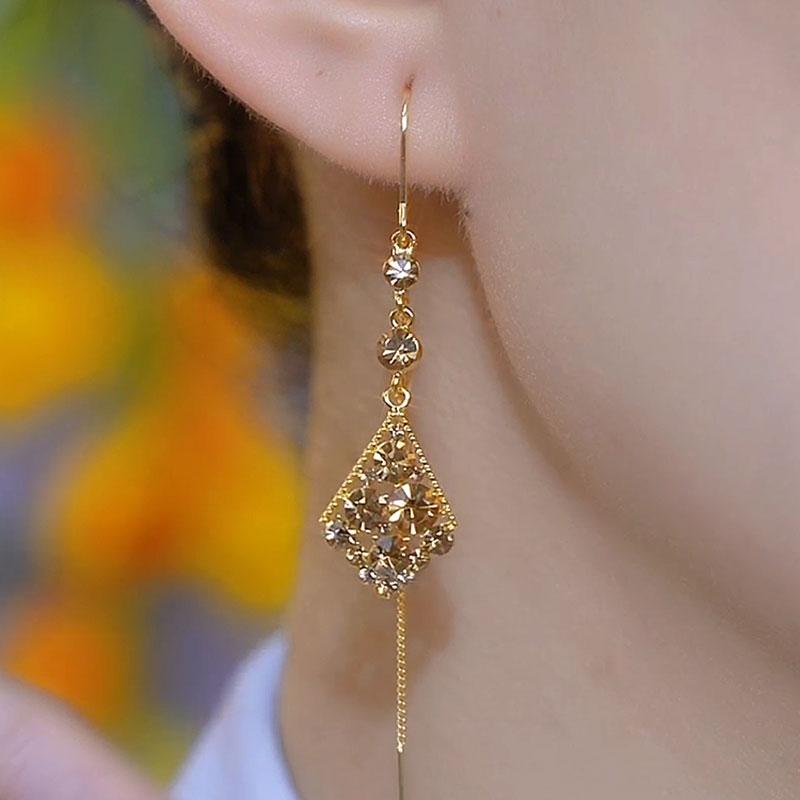 新款美拉德色系菱形耳線耳環