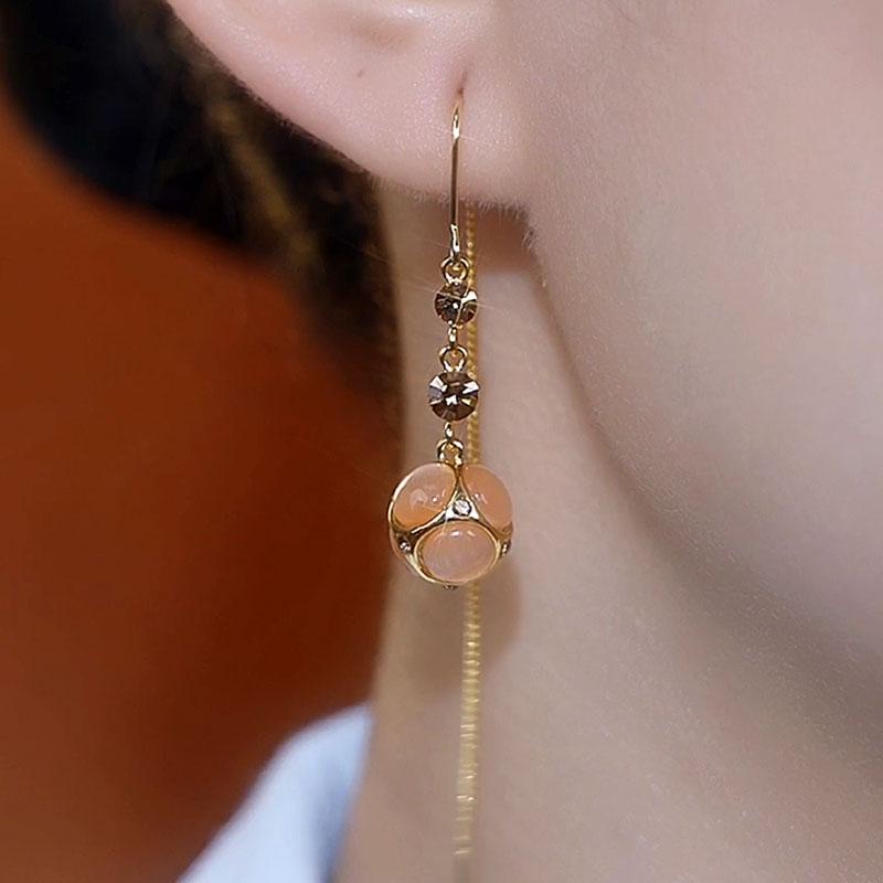 超閃咖色鑽球流蘇耳線耳環