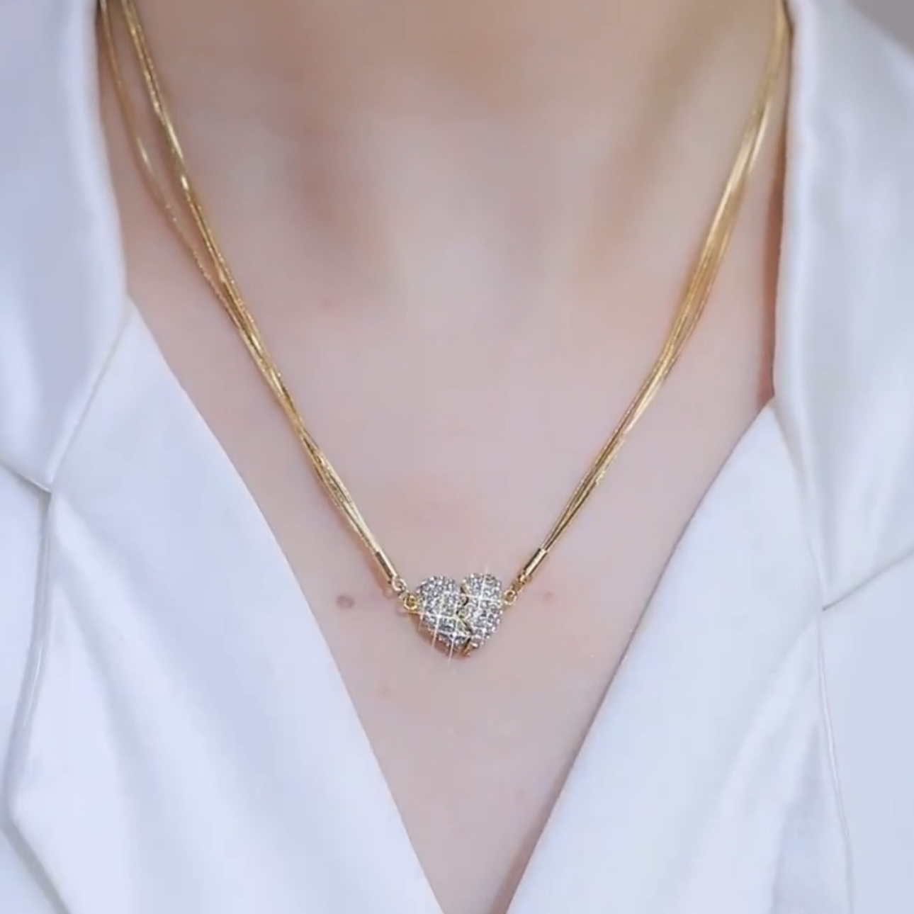 復古愛心磁吸相吸鎖骨錬