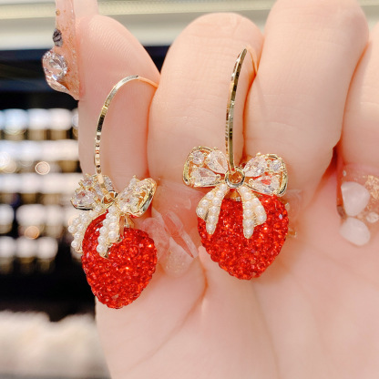 可愛草莓蝴蝶結耳環