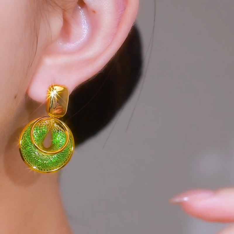 港風網狀綠水晶圈圈耳環