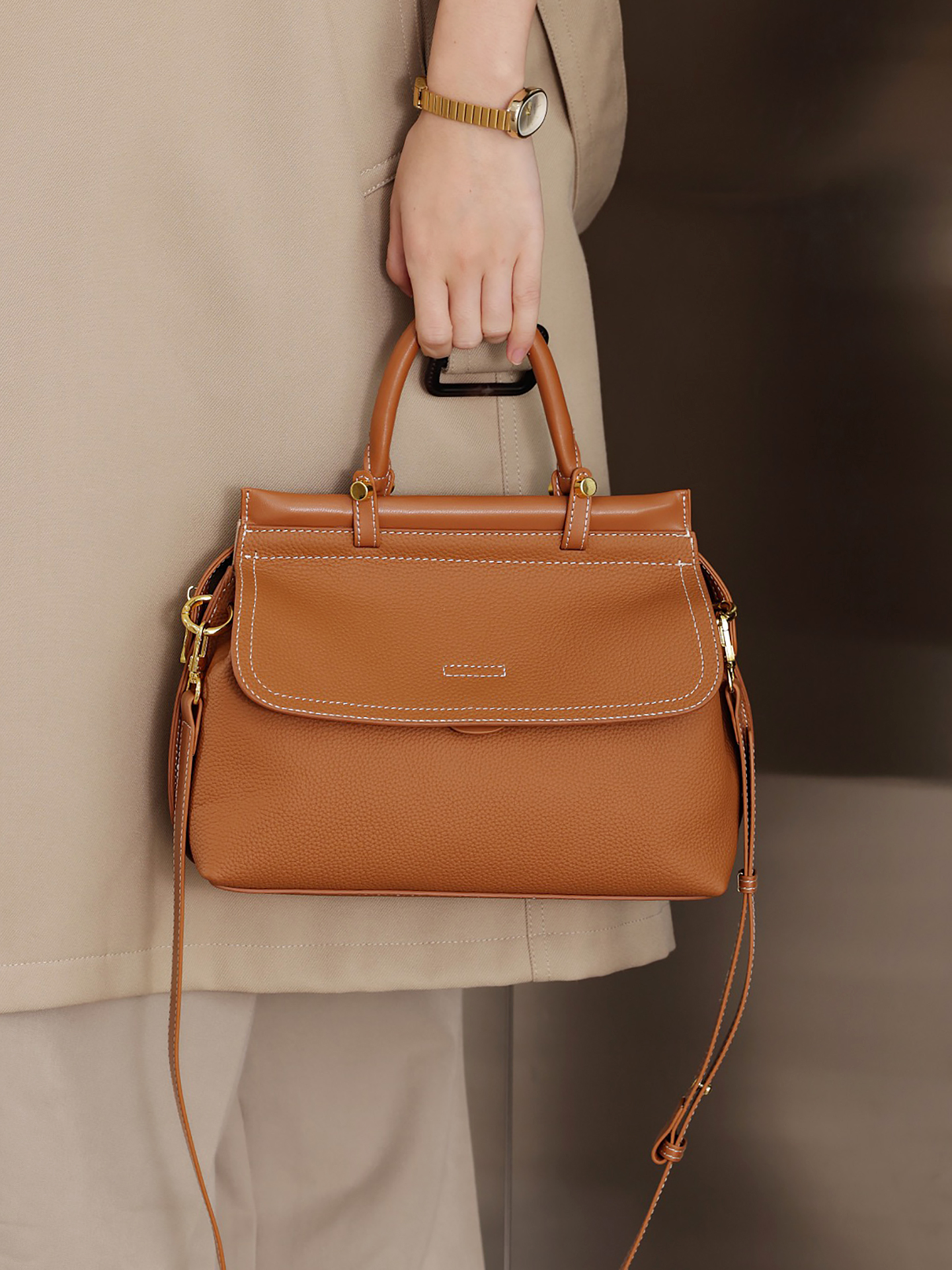 輕奢頭層牛皮手提包真皮斜肩包