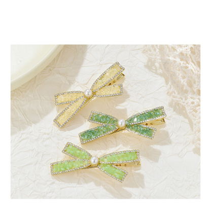 珍珠側邊夾蝴蝶結髮夾