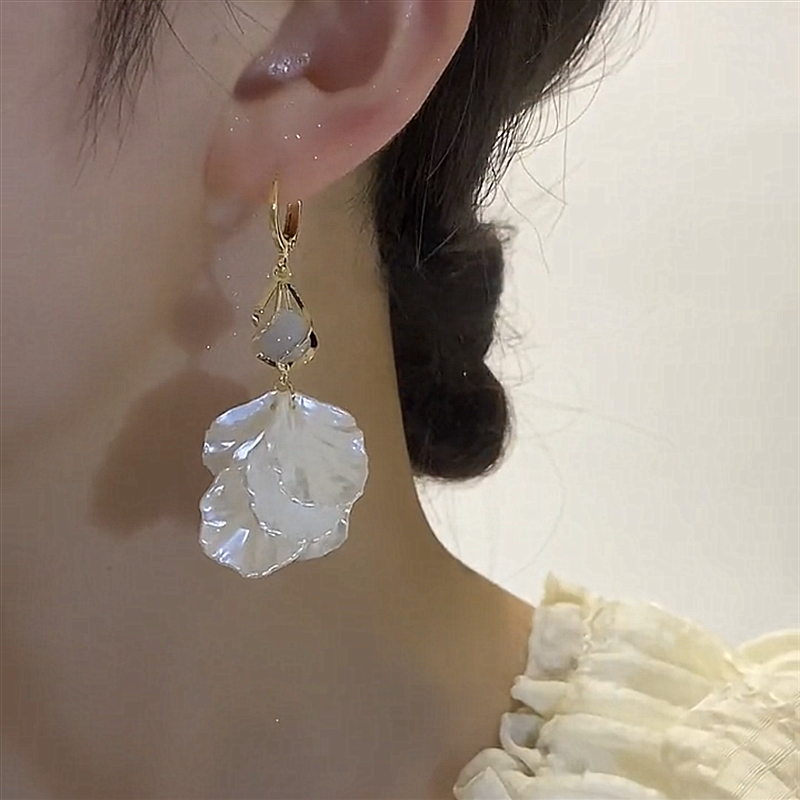 長貓眼石花朵流蘇耳環