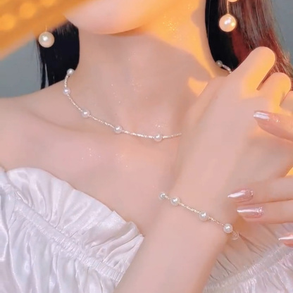 滿天星碎銀子珍珠手錬項鍊