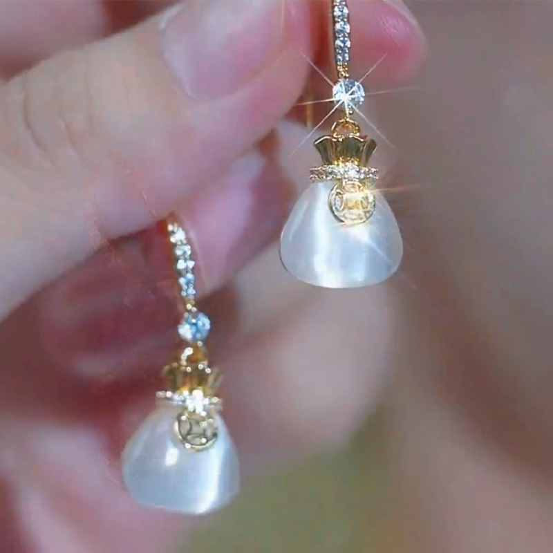 貓眼石錢袋福氣耳環